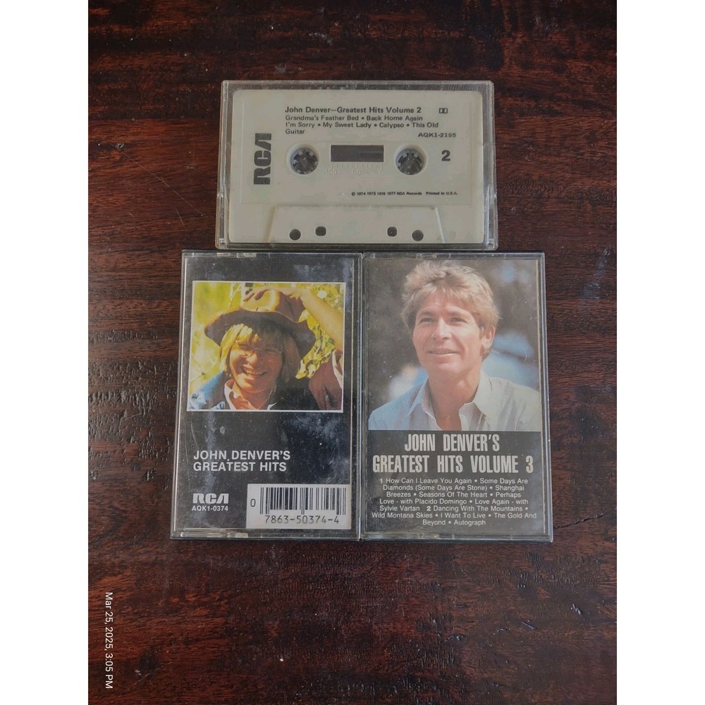 John Denver Greatest Hits Cassette Lot Vol 1 2 3 Classic Country Folk RCA
